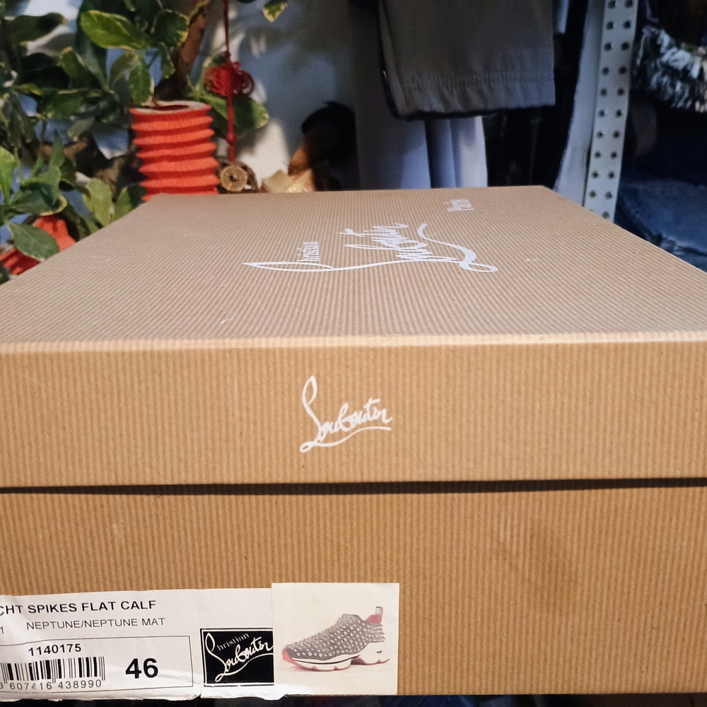 Christian Louboutin Silver and Red Spiked Sneakers Men's Size 12 - Picture 9 of 12